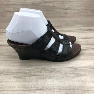 1803 Wedge Sandals Women's EU 38 Black Leather Slip On Shoes